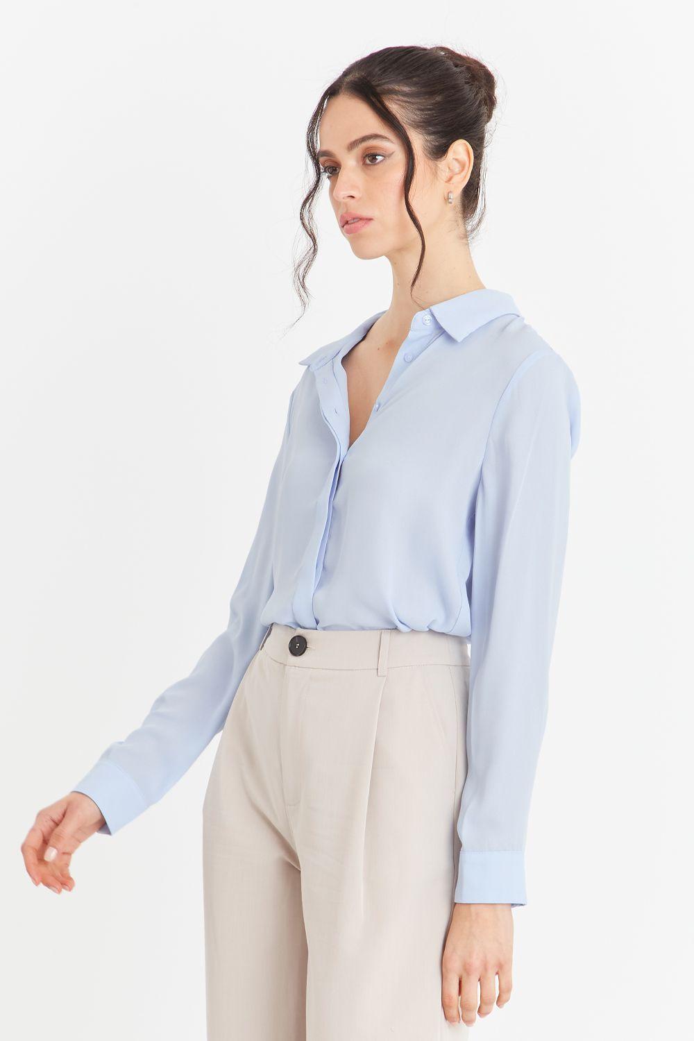 Blusa Básica Botonera Invisible Celeste Nicopoly-2
