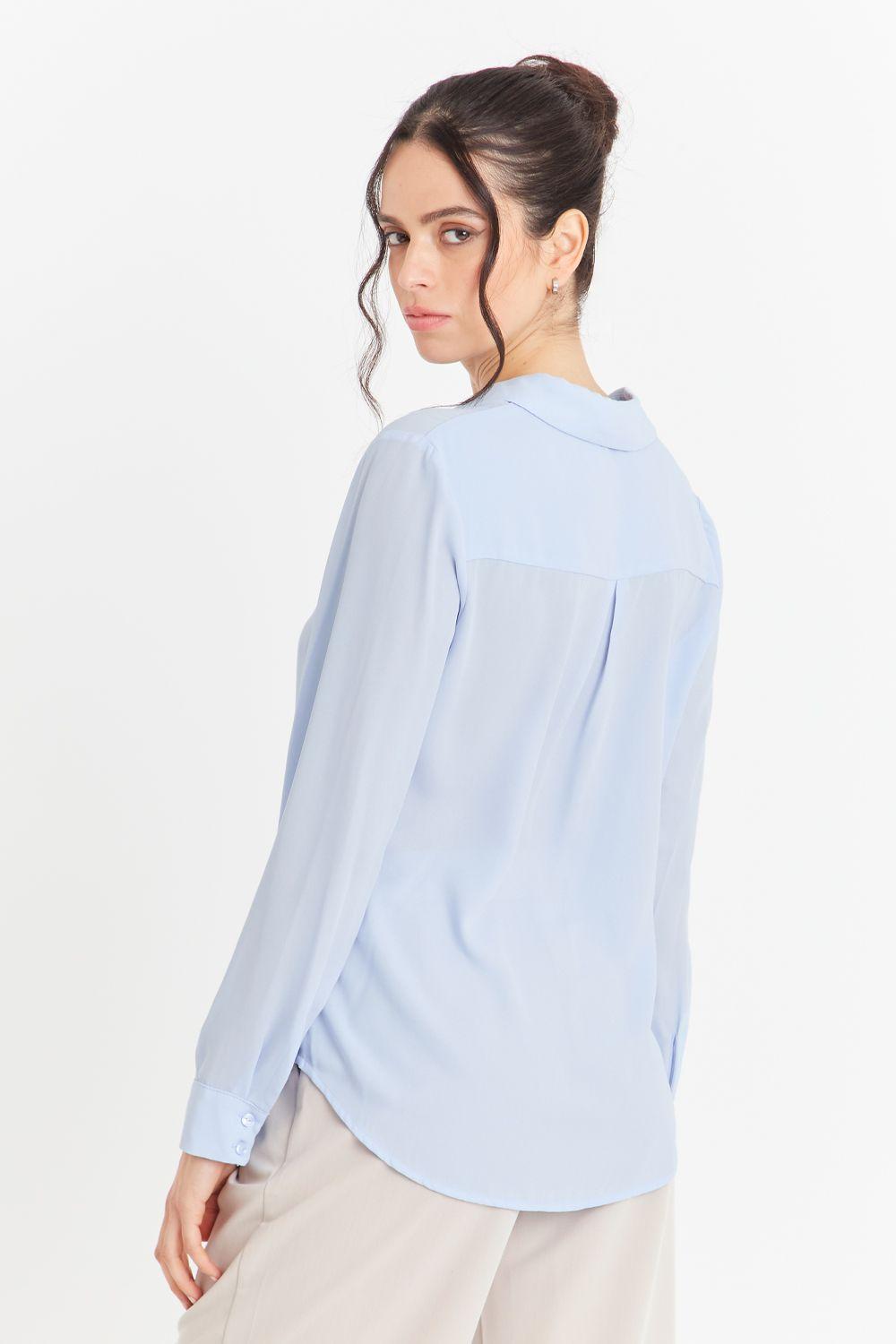 Blusa Básica Botonera Invisible Celeste Nicopoly-3