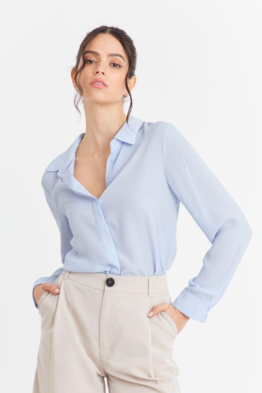 Blusa Básica Botonera Invisible Celeste Nicopoly-4