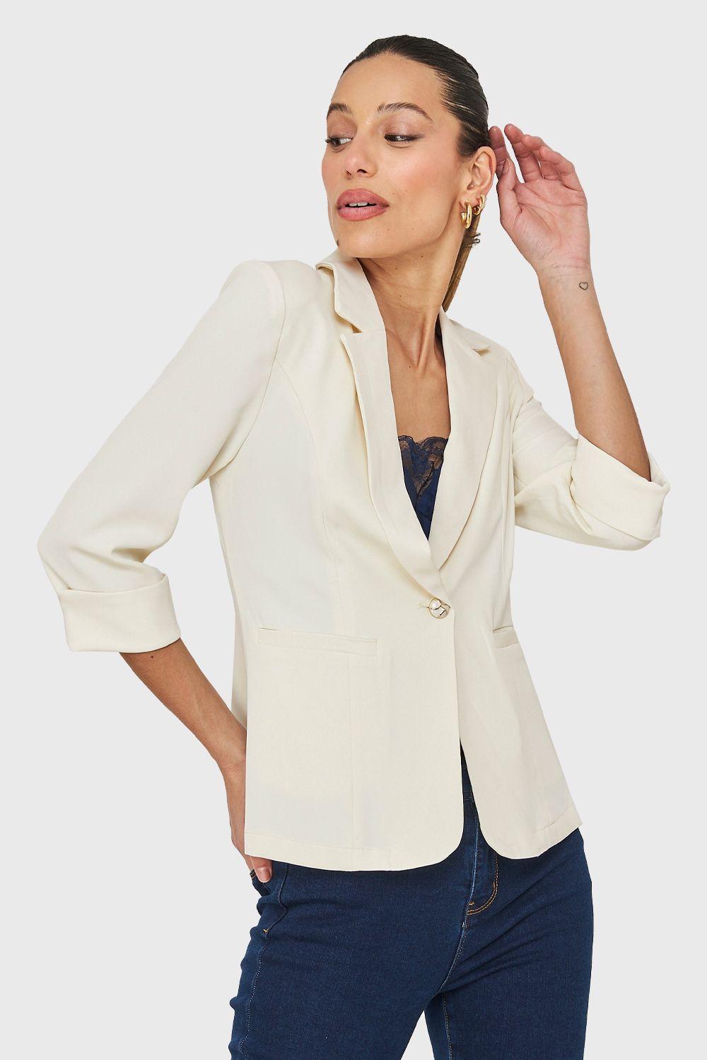 Blazer Entallado Manga 3/4 Blanco Nicopoly-4