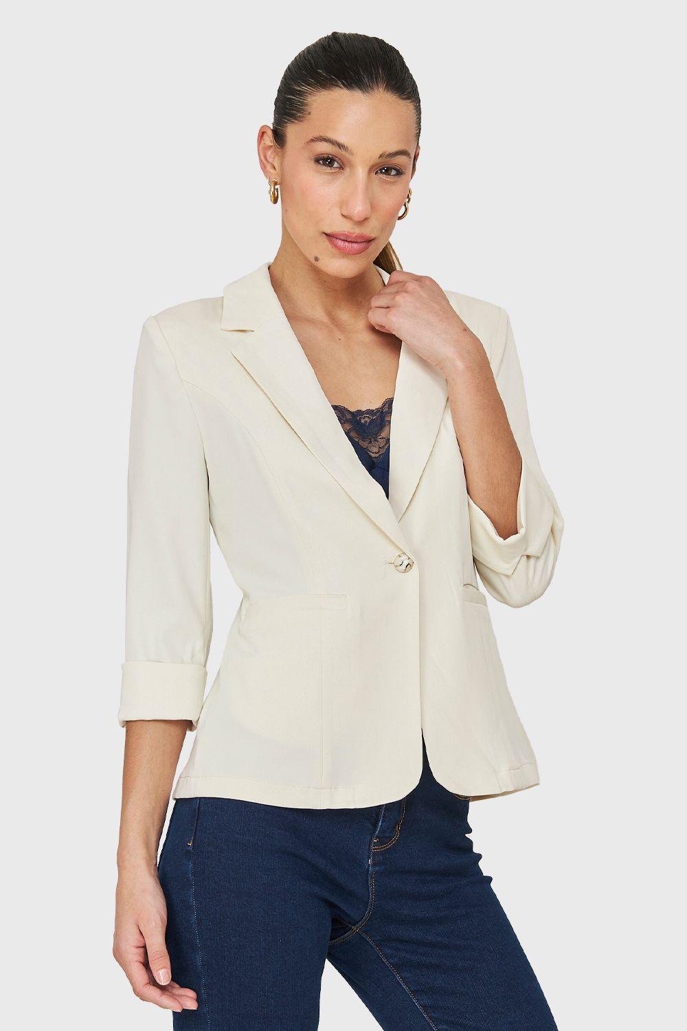 Blazer Entallado Manga 3/4 Blanco Nicopoly-2