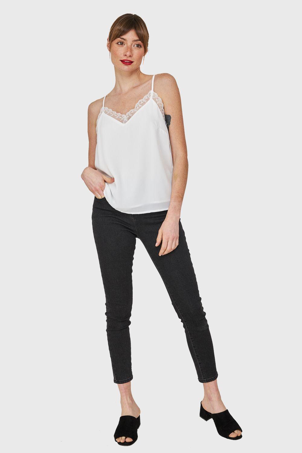 Blusa Escote V Encaje Blanco Nicopoly-1