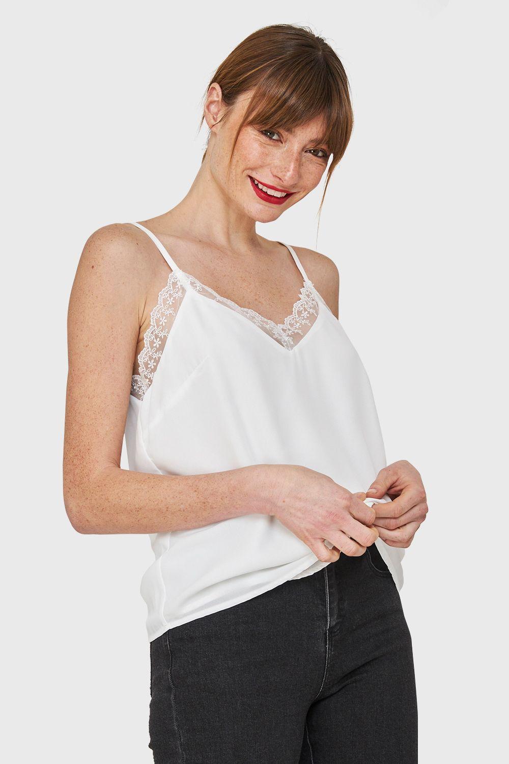 Blusa Escote V Encaje Blanco Nicopoly-2
