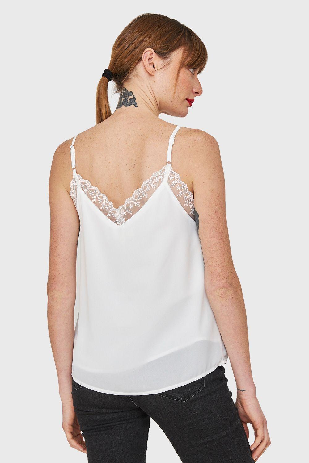 Blusa Escote V Encaje Blanco Nicopoly-3
