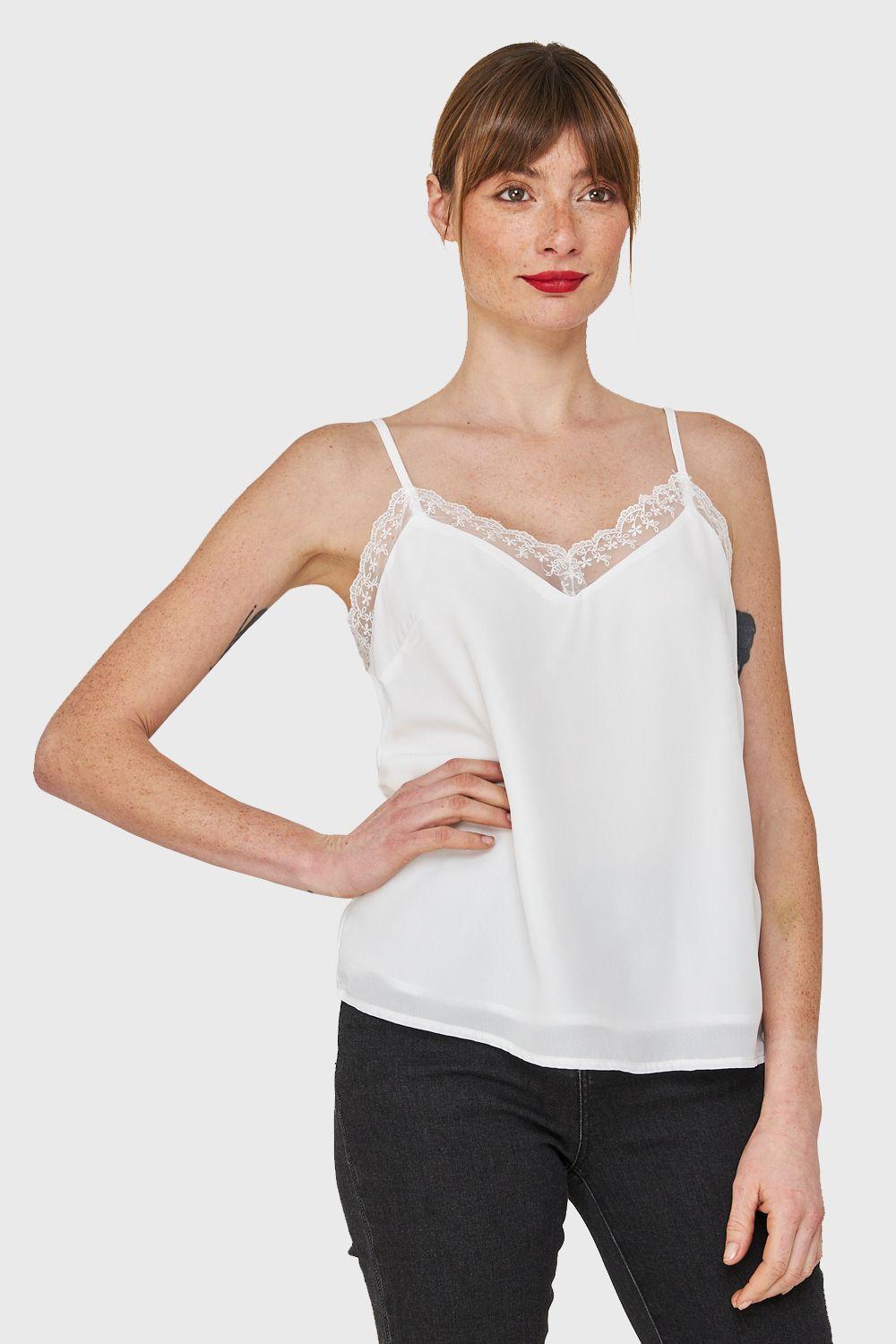 Blusa Escote V Encaje Blanco Nicopoly-4