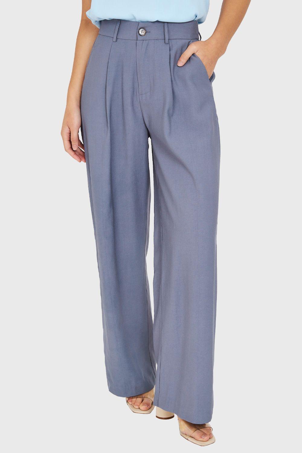 Pantalón Pretina Ancha Azul Grisáceo Nicopoly-0