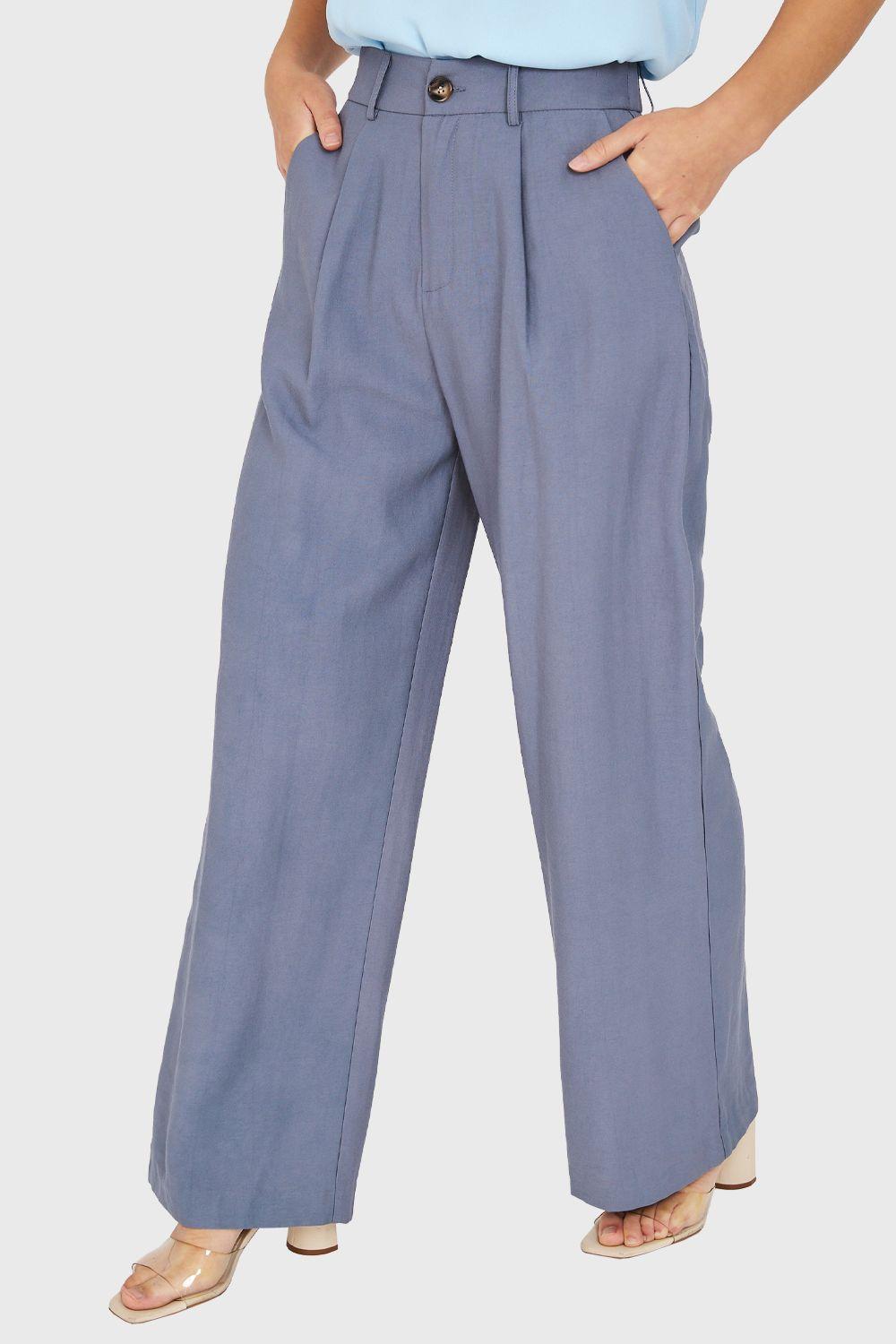 Pantalón Pretina Ancha Azul Grisáceo Nicopoly-2
