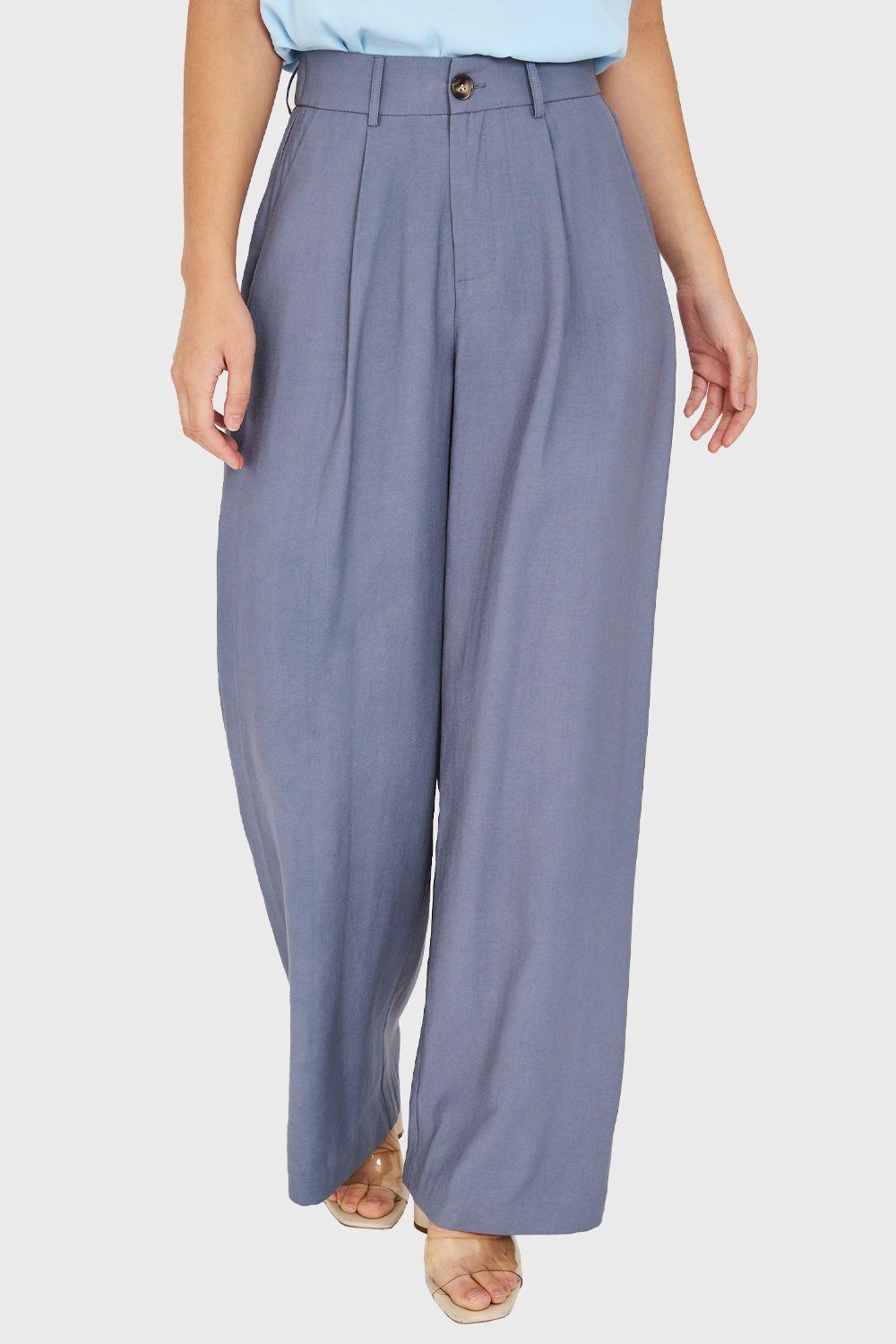 Pantalón Pretina Ancha Azul Grisáceo Nicopoly-4