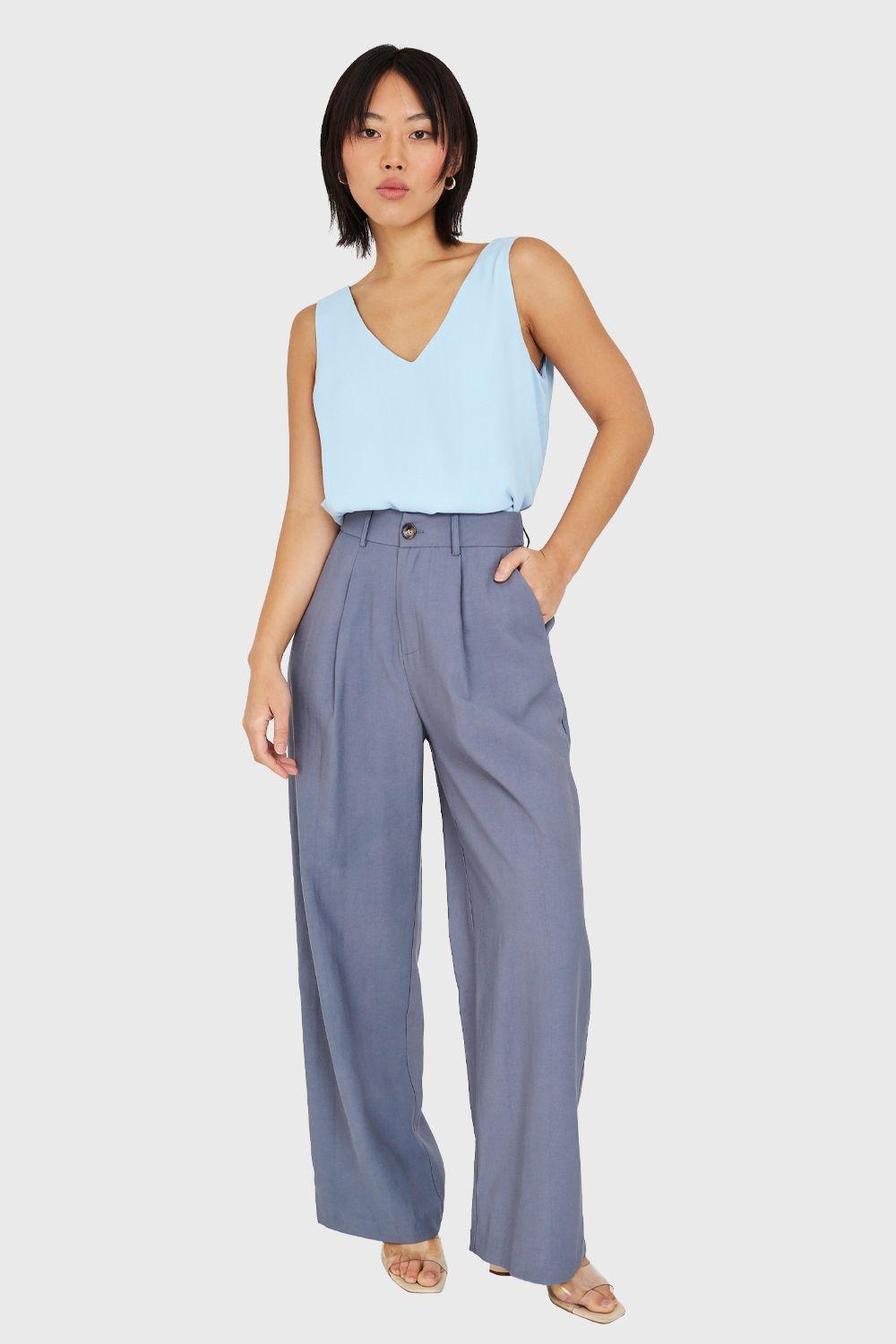Pantalón Pretina Ancha Azul Grisáceo Nicopoly-1