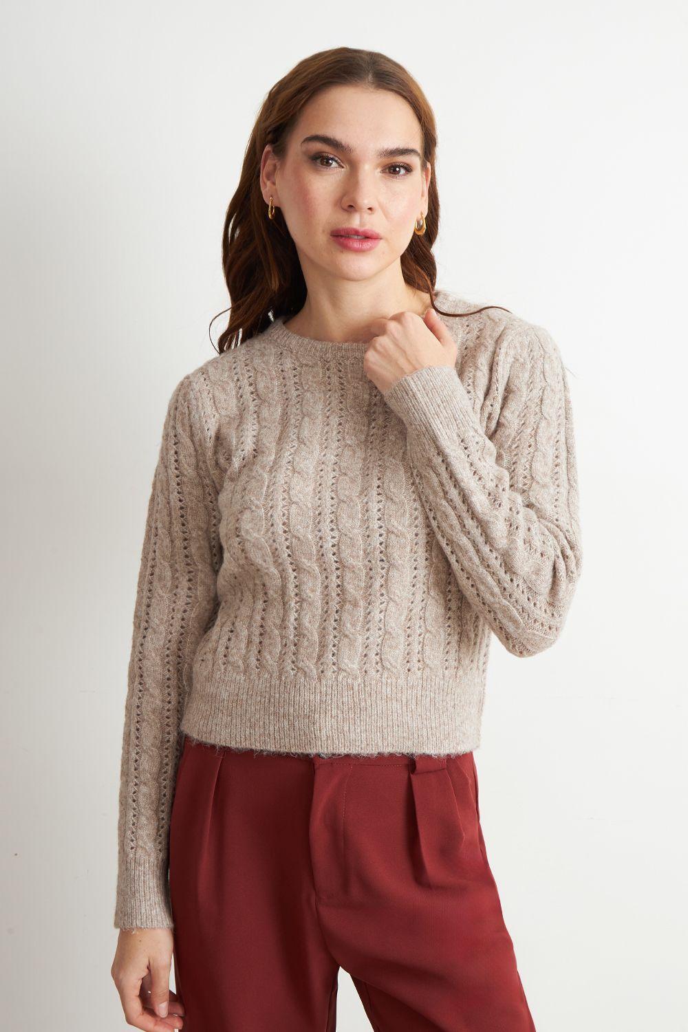 Sweater de Punto Calado Café Nicopoly-0