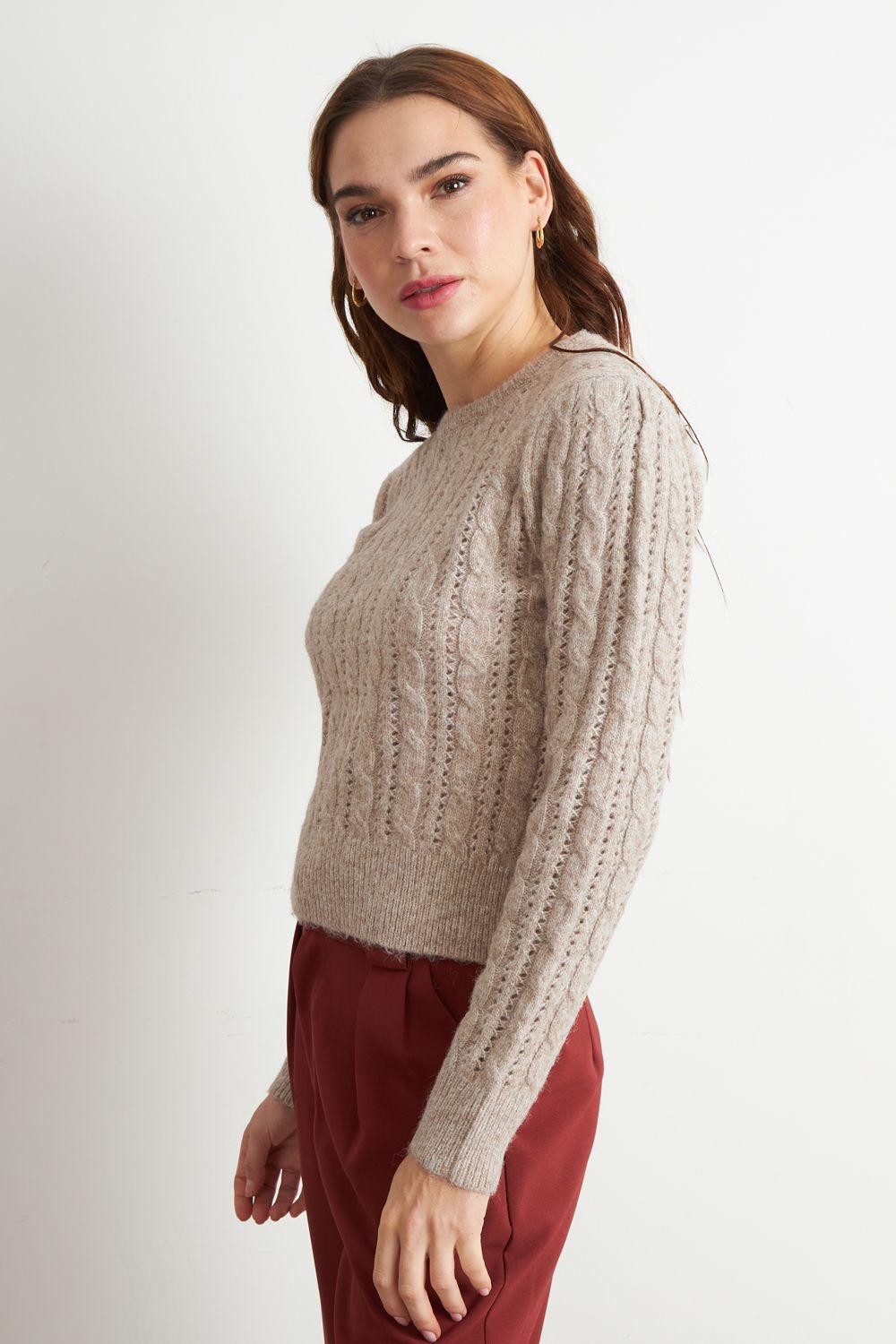 Sweater de Punto Calado Café Nicopoly-2