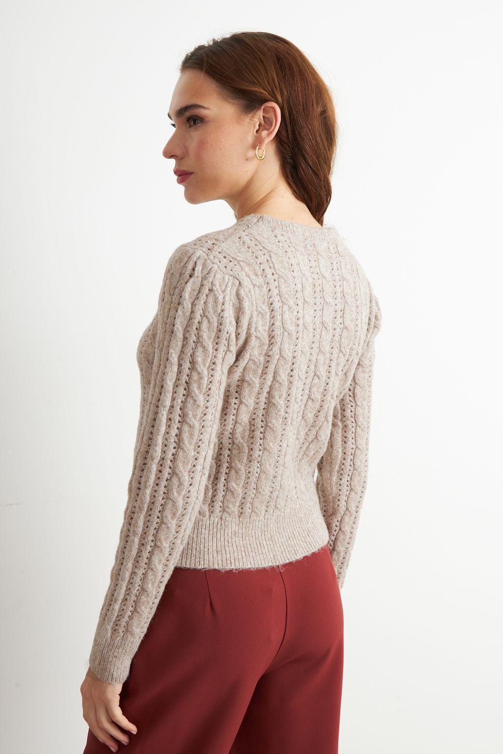 Sweater de Punto Calado Café Nicopoly-3