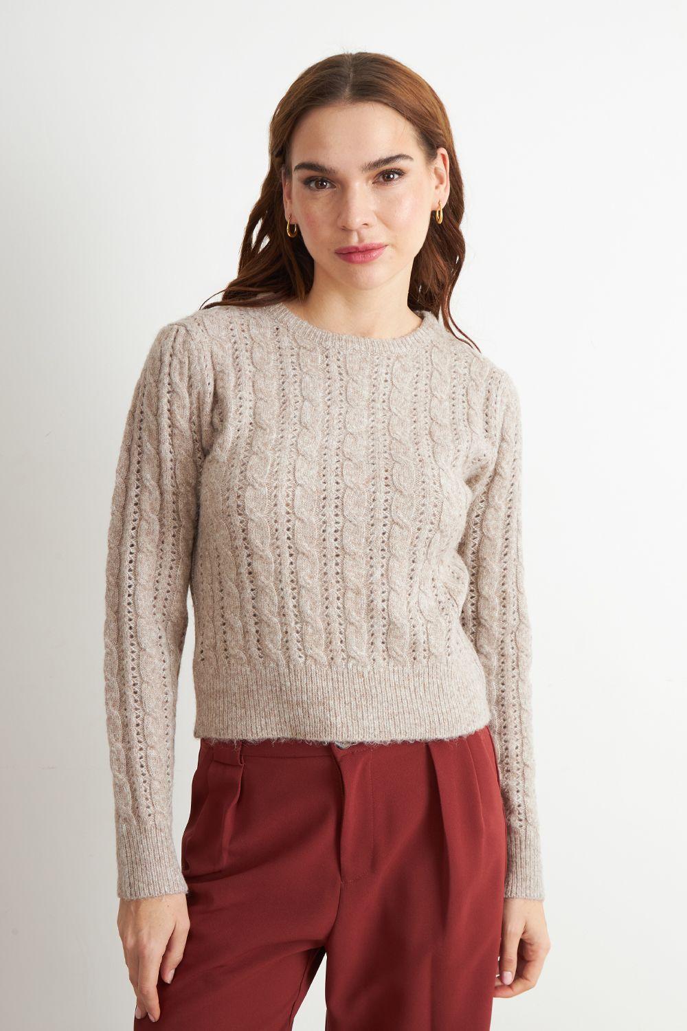 Sweater de Punto Calado Café Nicopoly-4