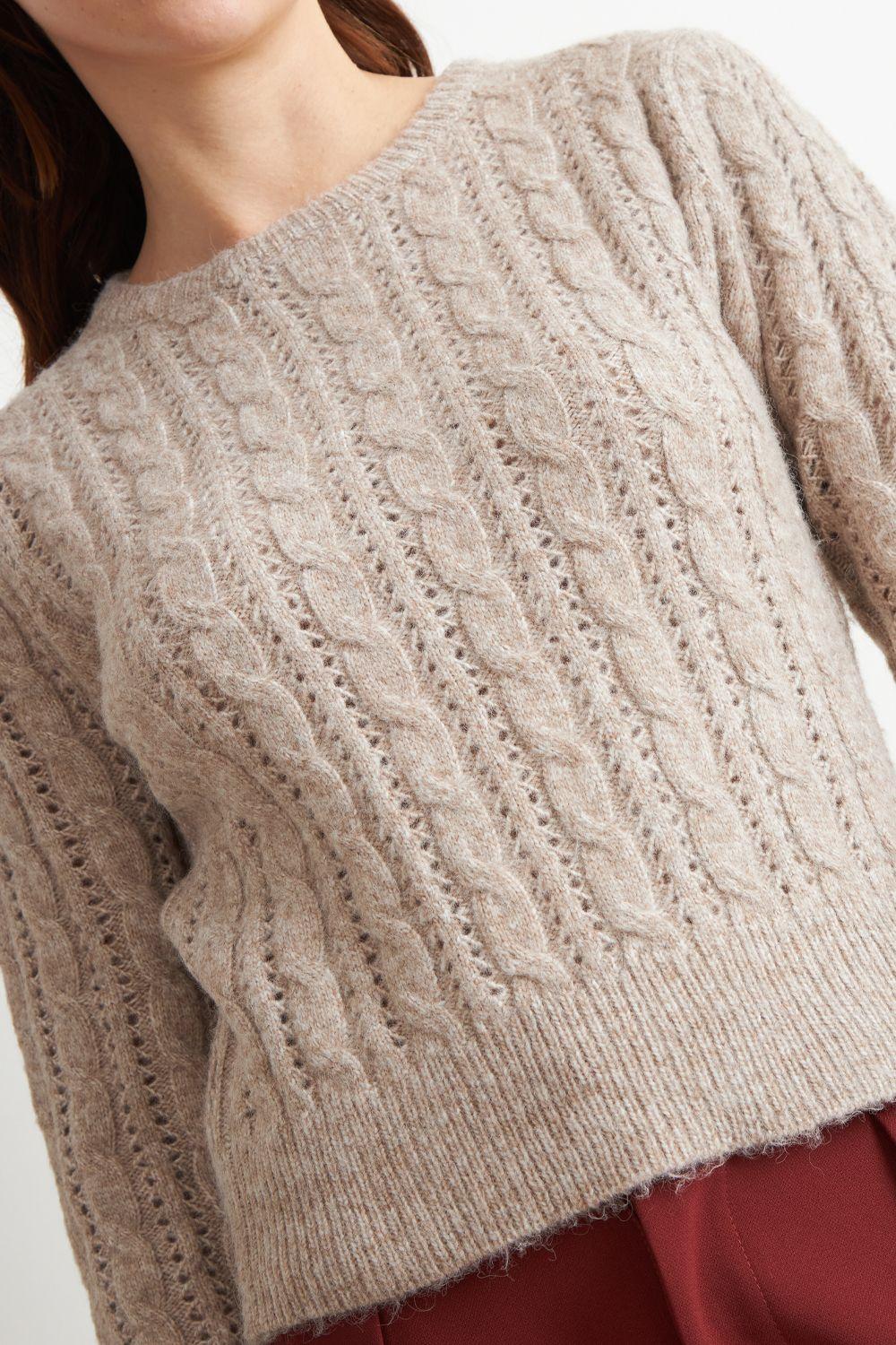 Sweater de Punto Calado Café Nicopoly-5