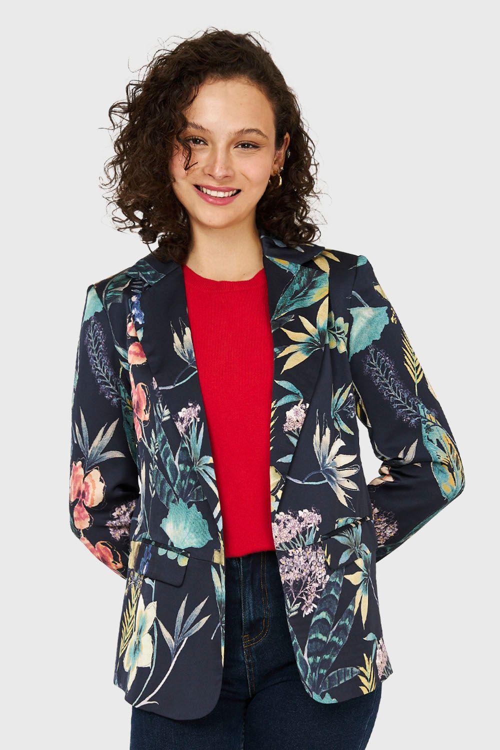 Blazer Floreado Negro Nicopoly-4