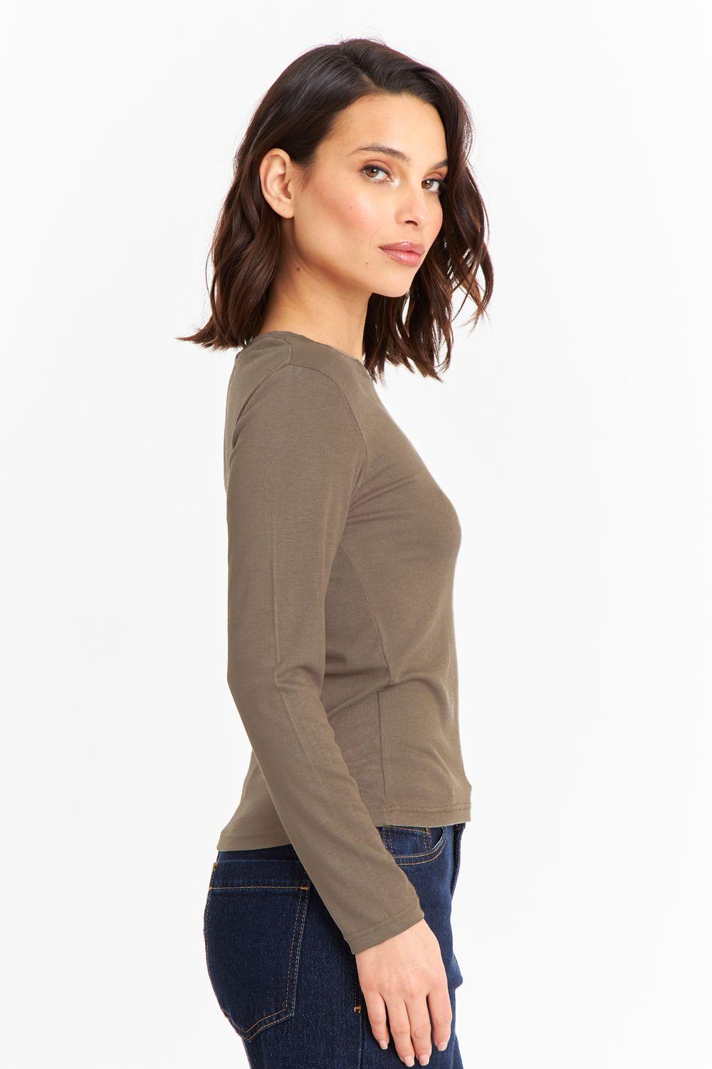 Polera Manga Larga Cuello Redondo Khaki-2