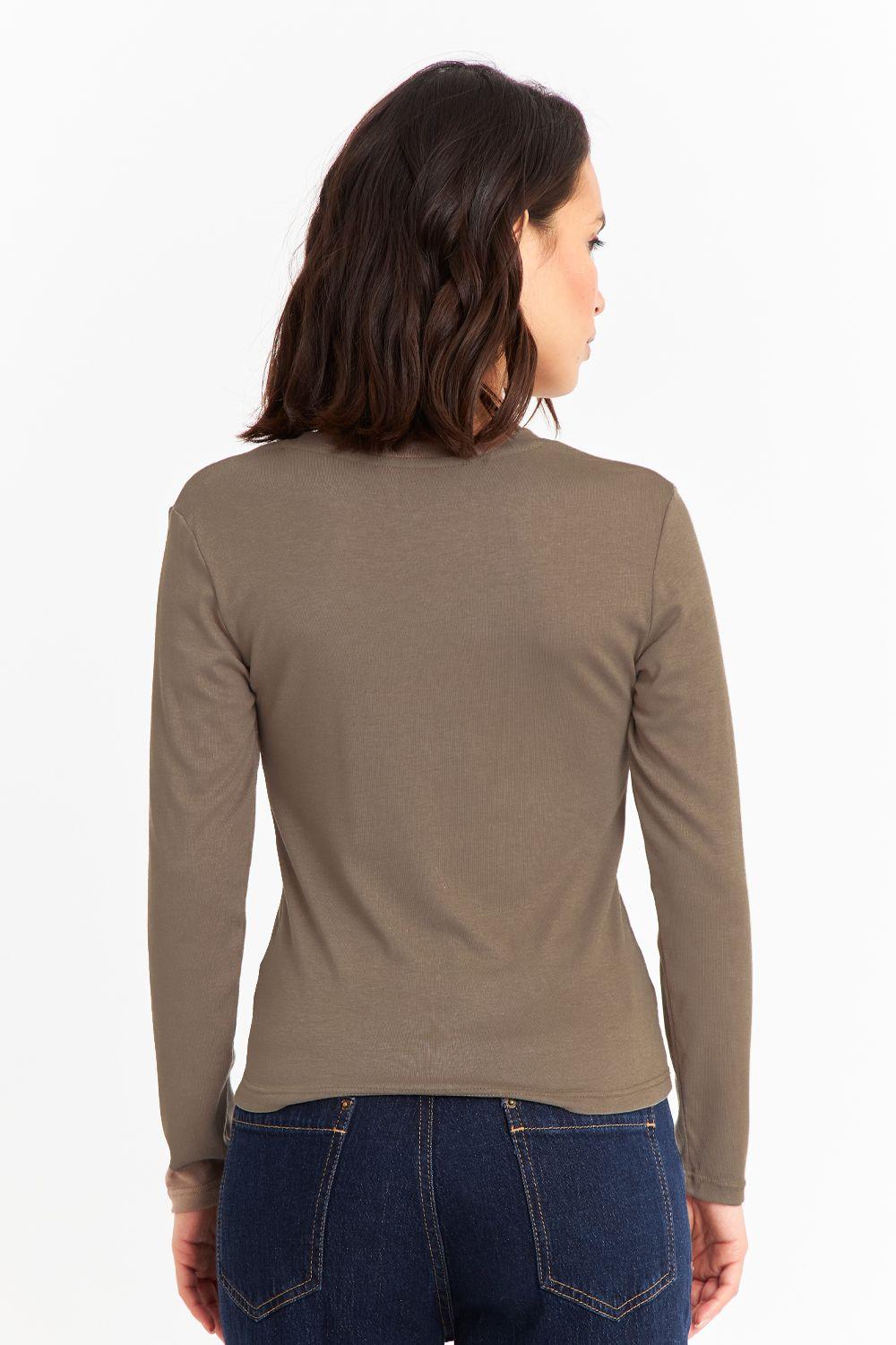 Polera Manga Larga Cuello Redondo Khaki-3