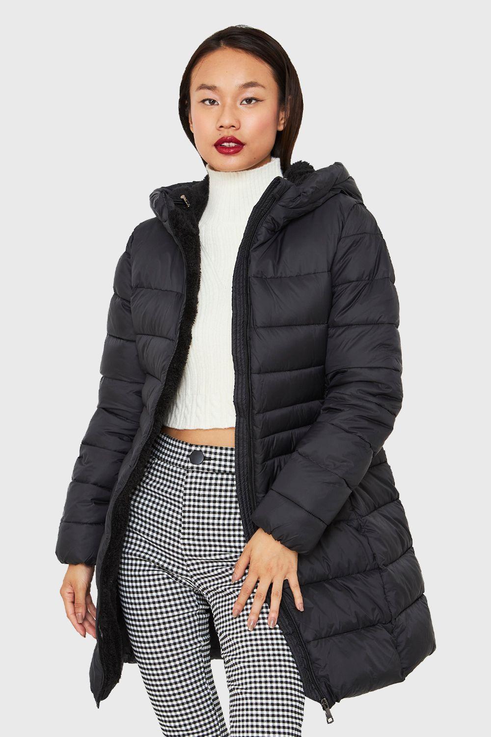 Parka Midi Gorro Polar Negro Nicopoly-0