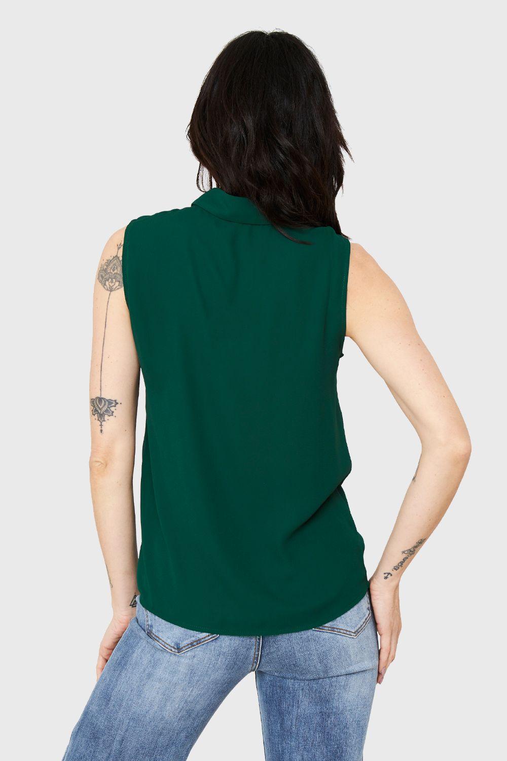 Blusa Sin Mangas Pliegues Verde Nicopoly-3