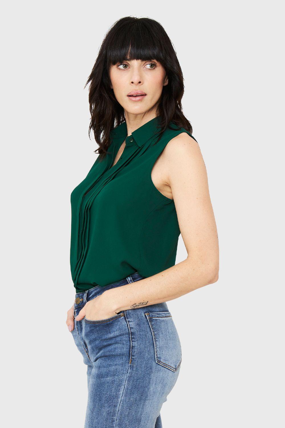 Blusa Sin Mangas Pliegues Verde Nicopoly-2