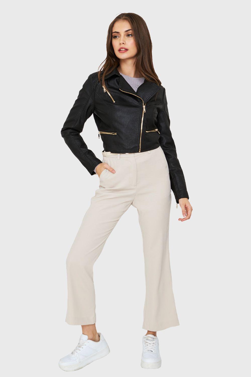 Chaqueta Ecocuero Biker Corta Negro Nicopoly-1