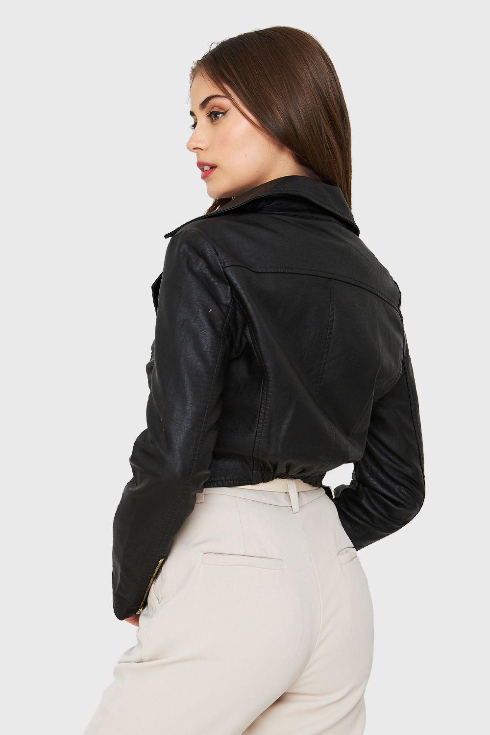 Chaqueta Ecocuero Biker Corta Negro Nicopoly-3