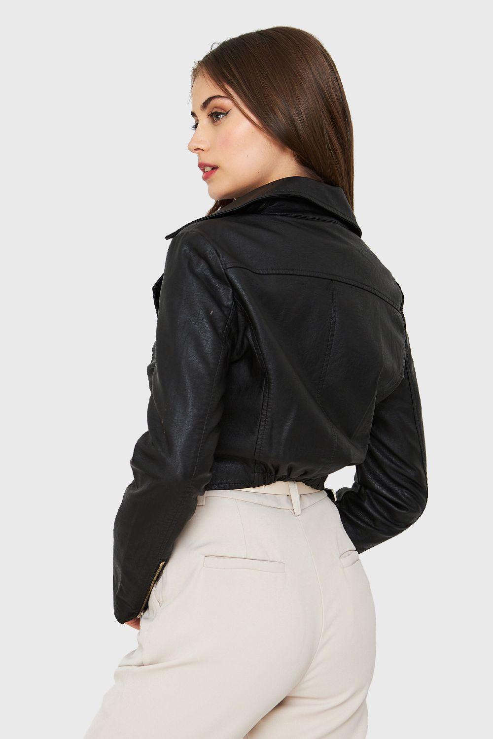 Chaqueta Ecocuero Biker Corta Negro Nicopoly-3