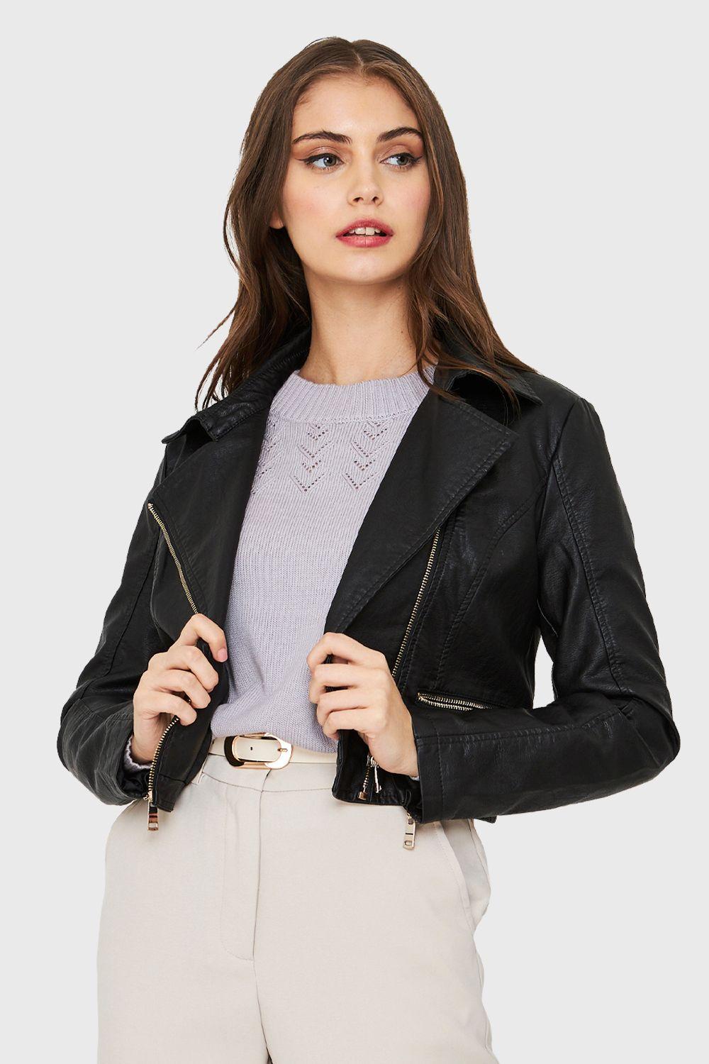 Chaqueta Ecocuero Biker Corta Negro Nicopoly-4