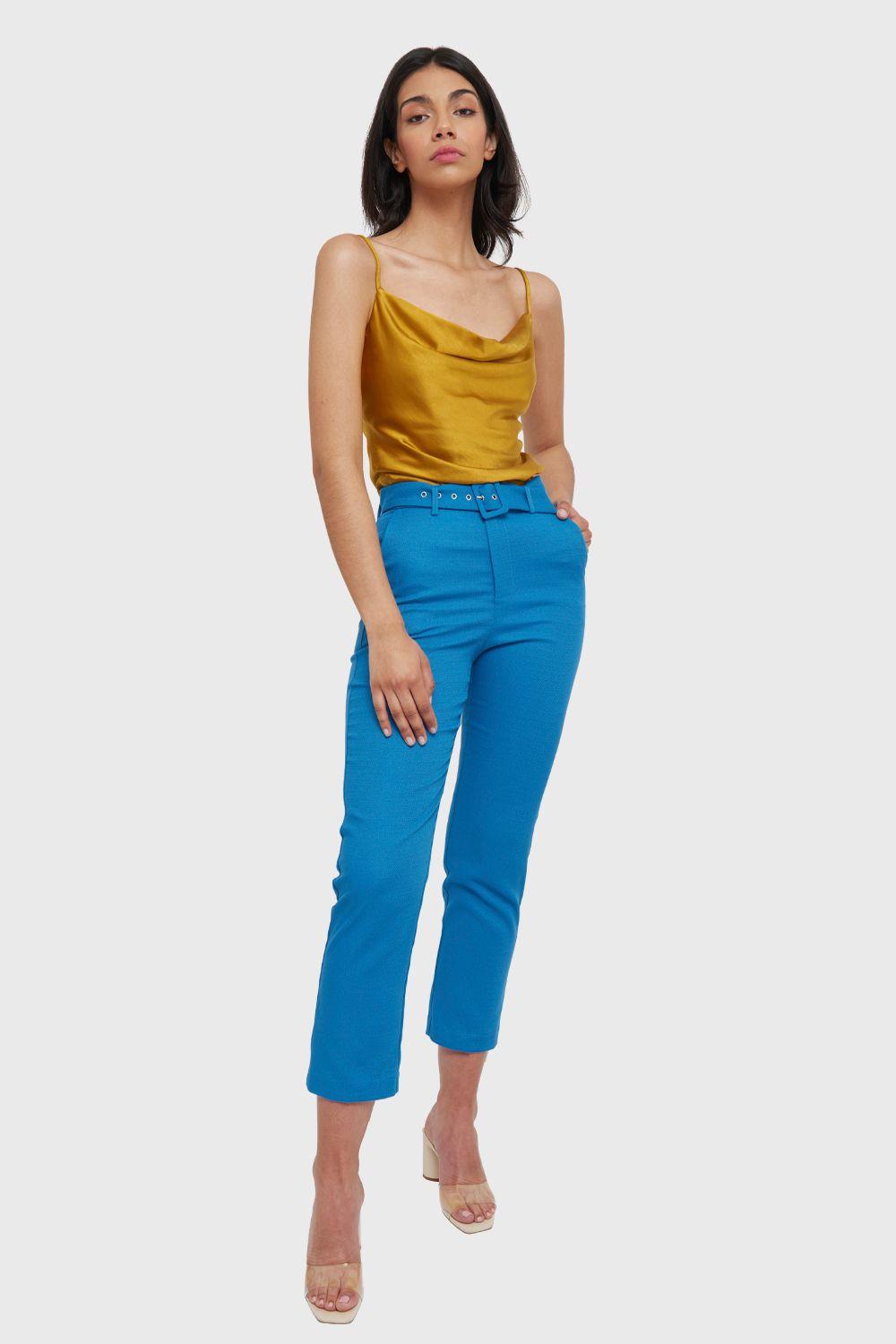 Top Tipo Satín Escote Drapeado Mostaza Nicopoly-1