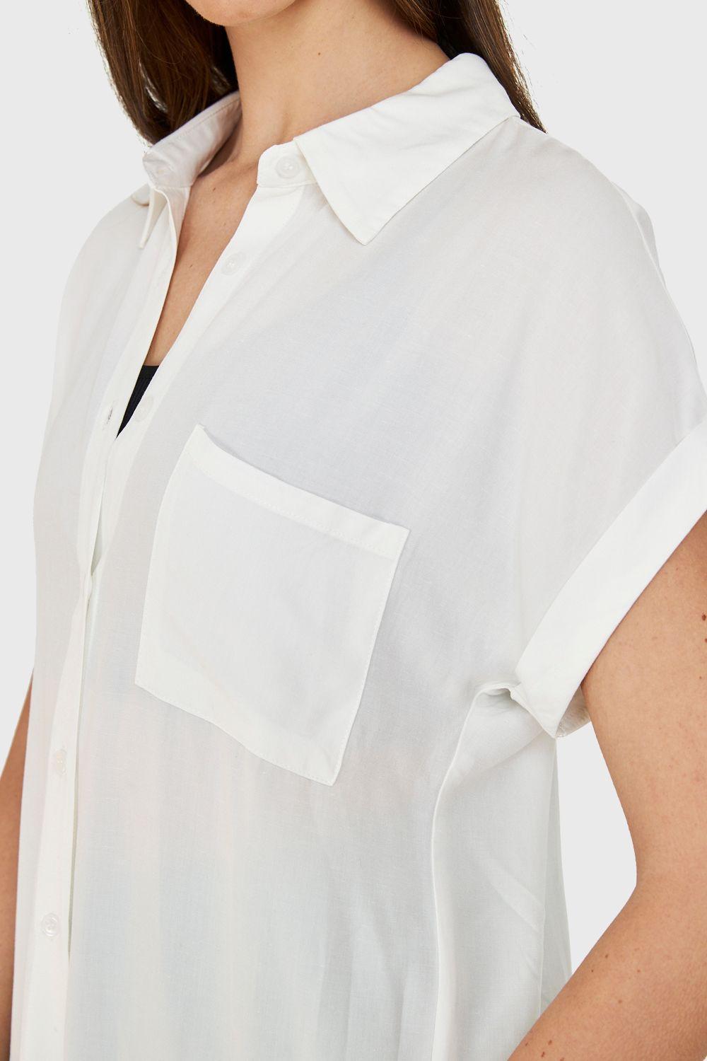 Camisa Manga Corta Con Dobladillo Blanco Nicopoly-5