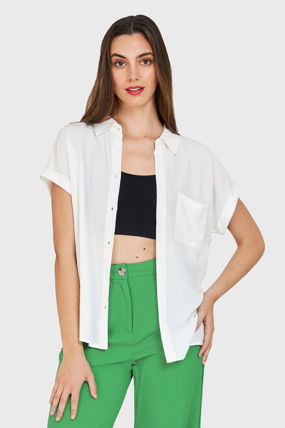 Camisa Manga Corta Con Dobladillo Blanco Nicopoly-0