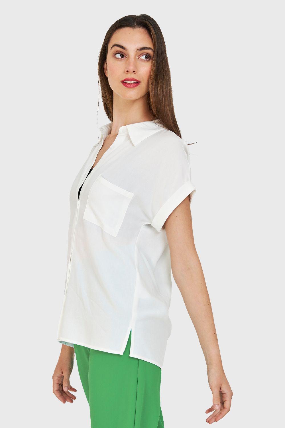 Camisa Manga Corta Con Dobladillo Blanco Nicopoly-2