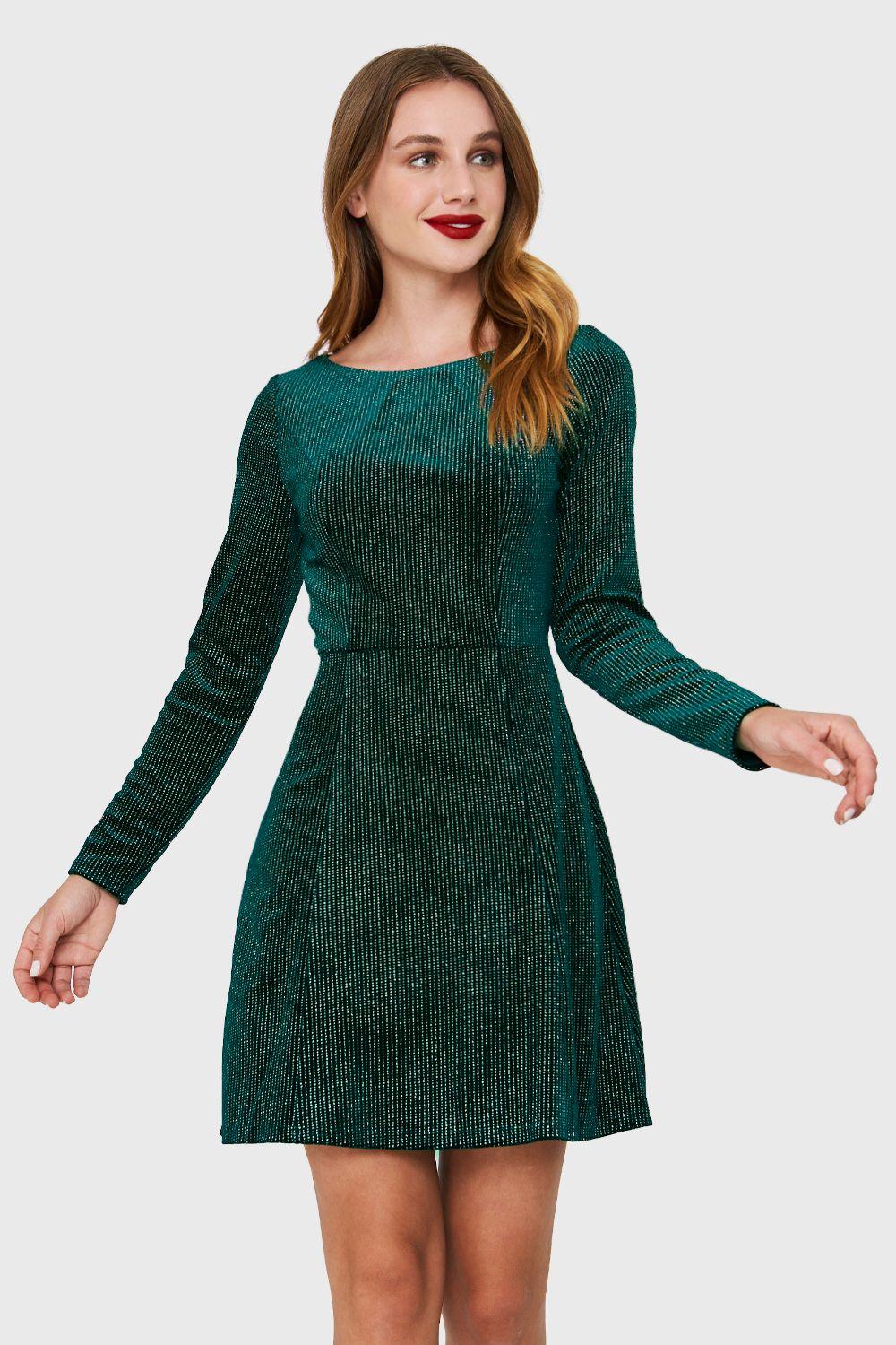 Vestido Plush Brillos Verde Oscuro Nicopoly-4