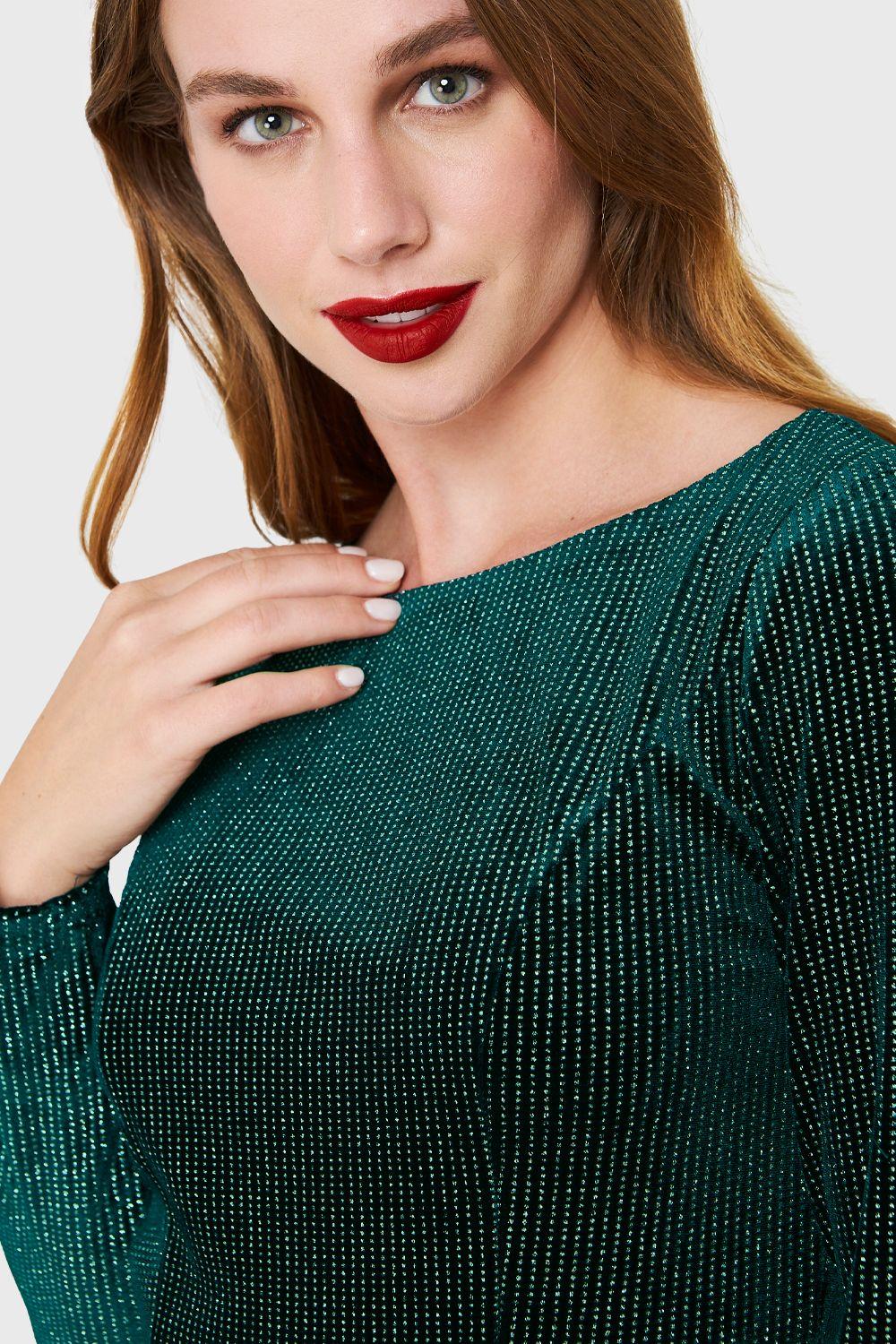 Vestido Plush Brillos Verde Oscuro Nicopoly-5