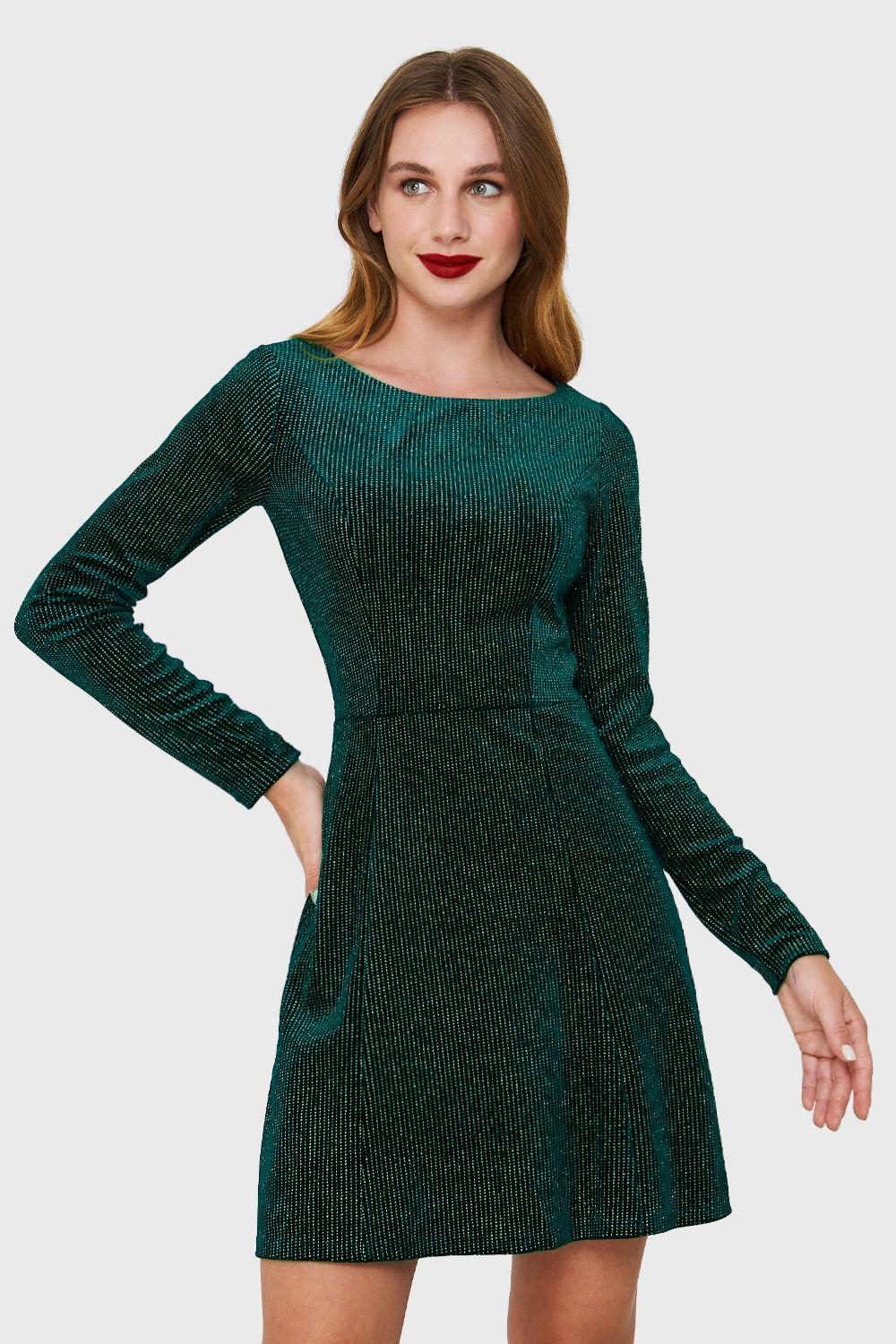 Vestido Plush Brillos Verde Oscuro Nicopoly-0
