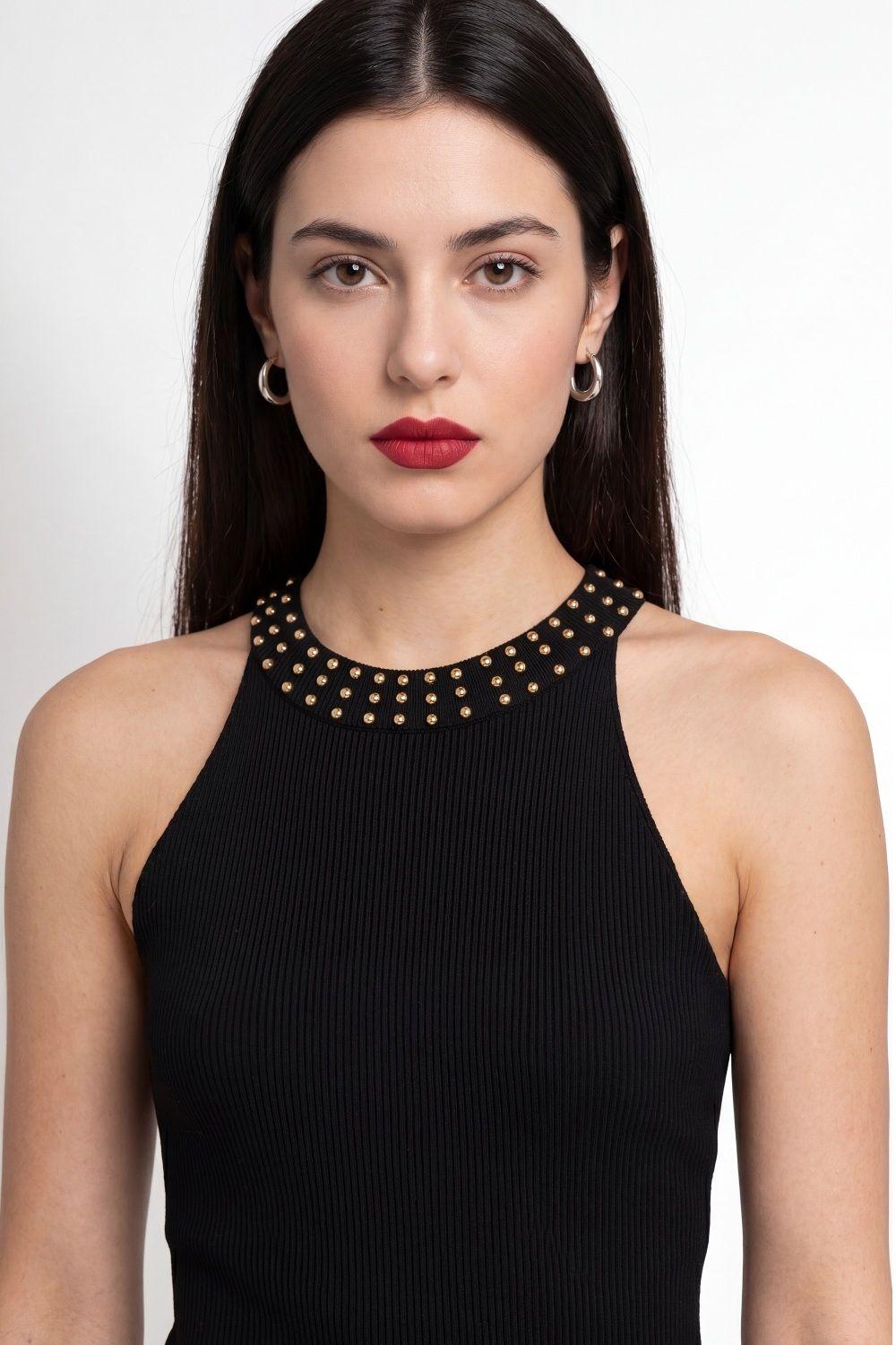 Vestido Tubo Con Strass Negro Nicopoly-5