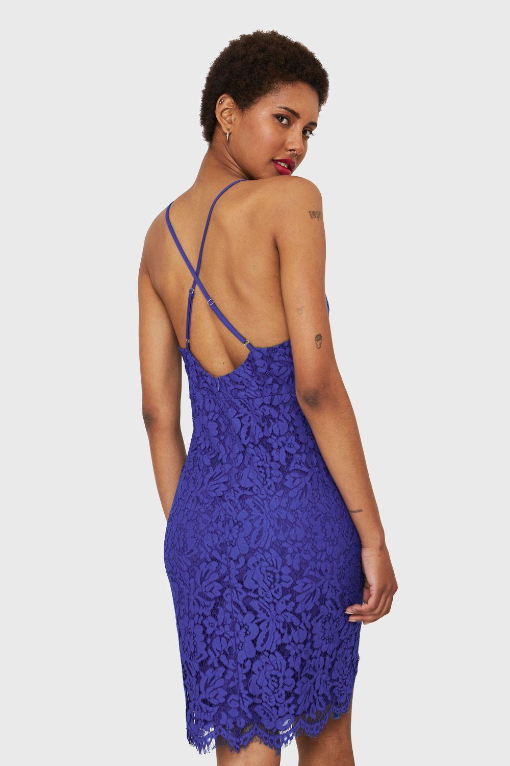 Vestido Encaje Asimétrico Azul Rey Nicopoly-3