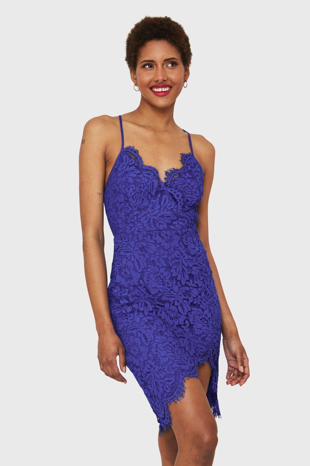 Vestido Encaje Asimétrico Azul Rey Nicopoly-0