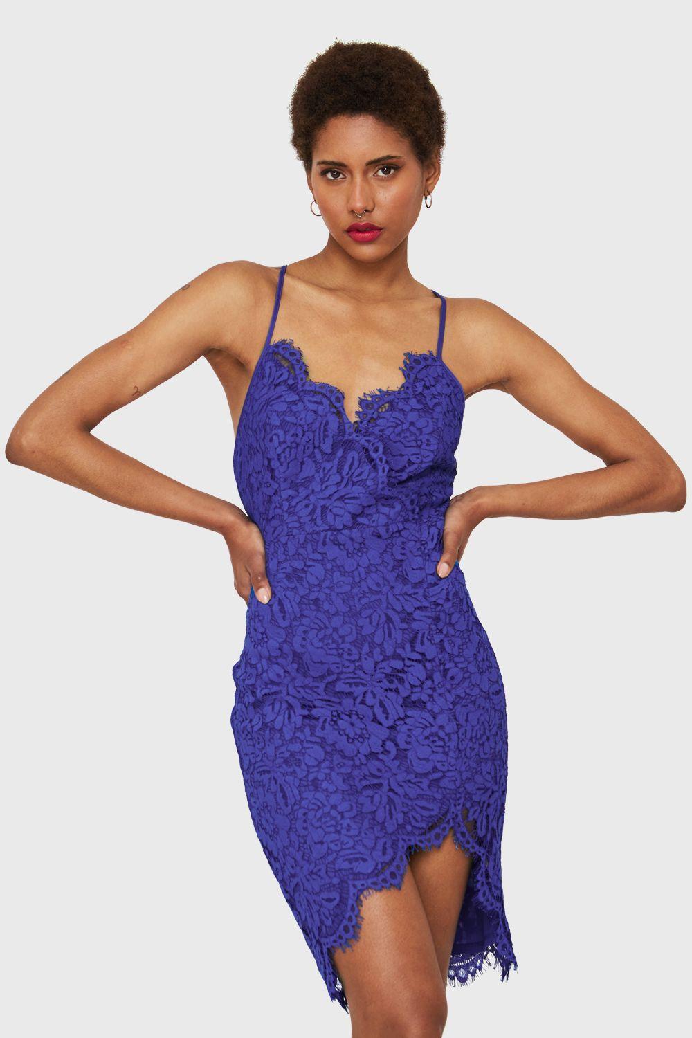 Vestido Encaje Asimétrico Azul Rey Nicopoly-4