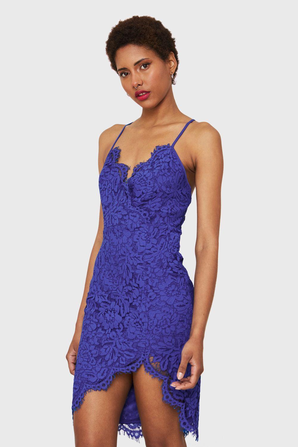 Vestido Encaje Asimétrico Azul Rey Nicopoly-2