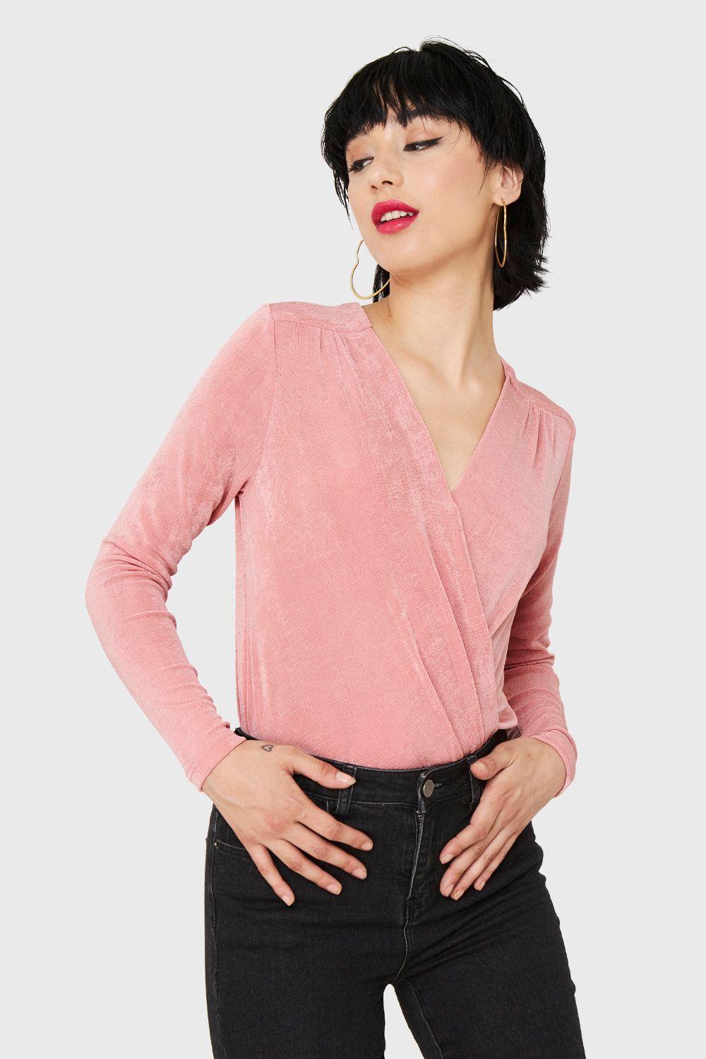 Body Escote Cruzado Elasticado Rosa Nicopoly-4