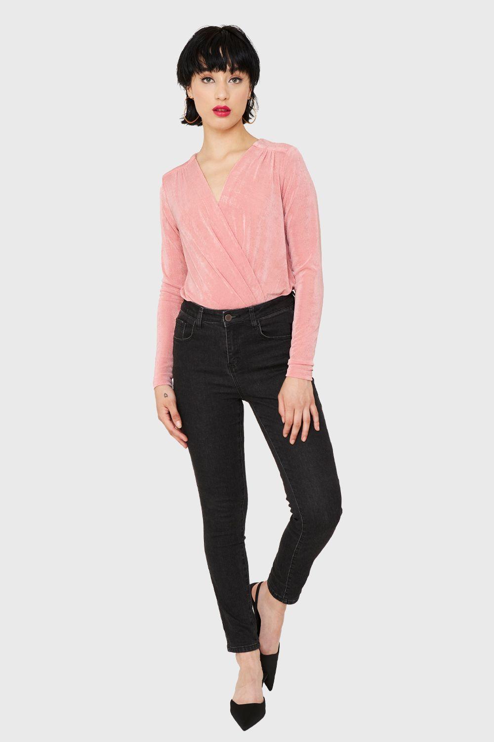 Body Escote Cruzado Elasticado Rosa Nicopoly-1