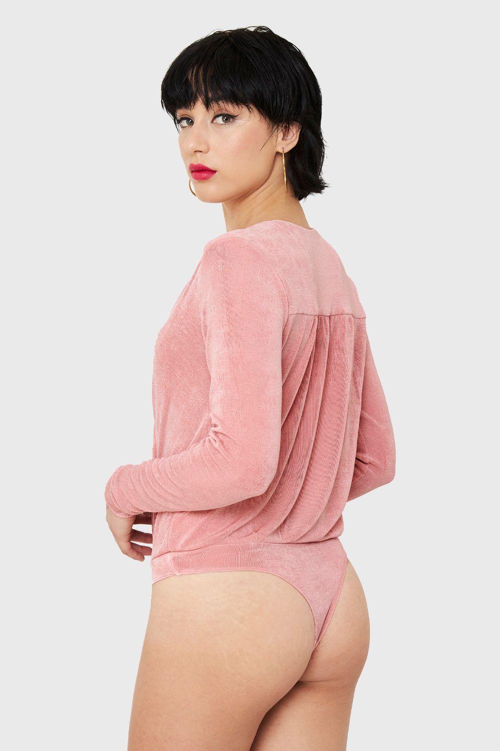 Body Escote Cruzado Elasticado Rosa Nicopoly-3