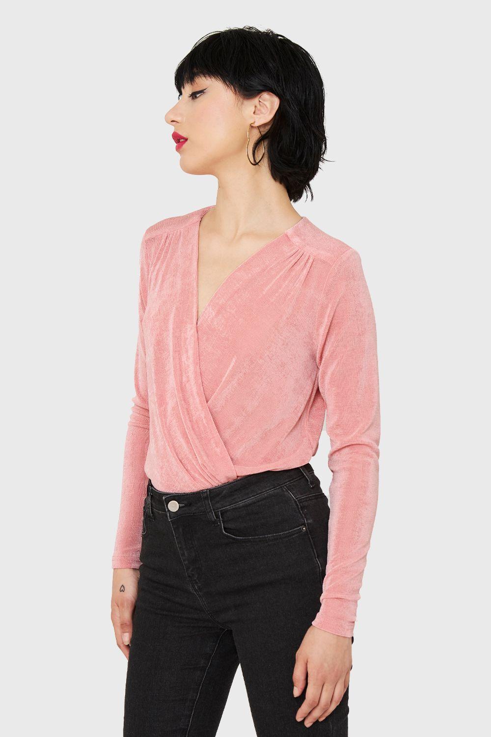 Body Escote Cruzado Elasticado Rosa Nicopoly-2