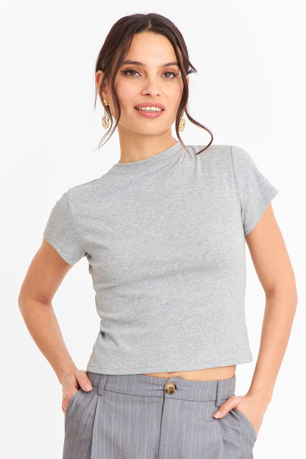 Polera Manga Corta Básica Gris Nicopoly-0