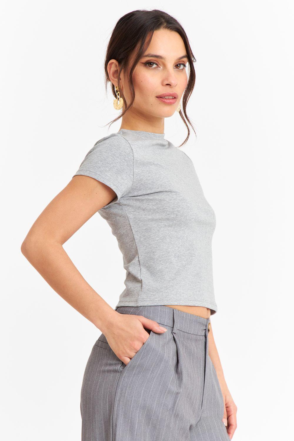 Polera Manga Corta Básica Gris Nicopoly-2