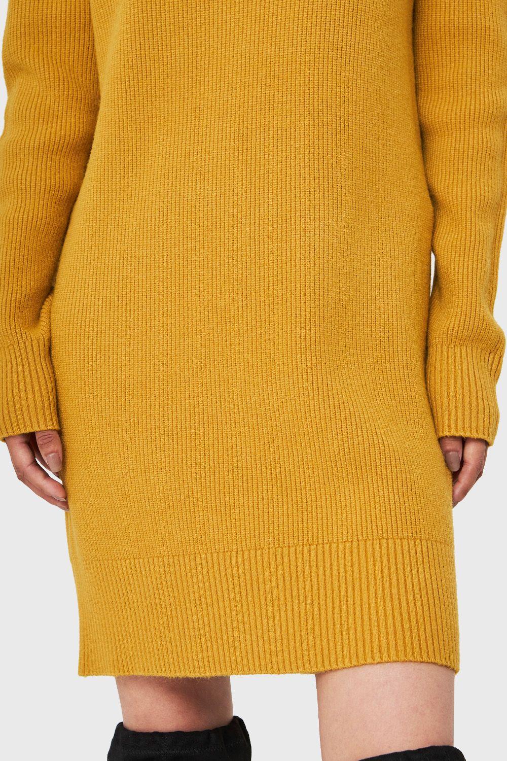 Sweater Vestido Acanalado Cuello Alto Mostaza Nicopoly-5