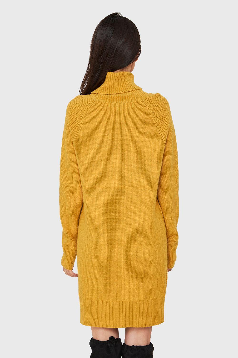 Sweater Vestido Acanalado Cuello Alto Mostaza Nicopoly-3