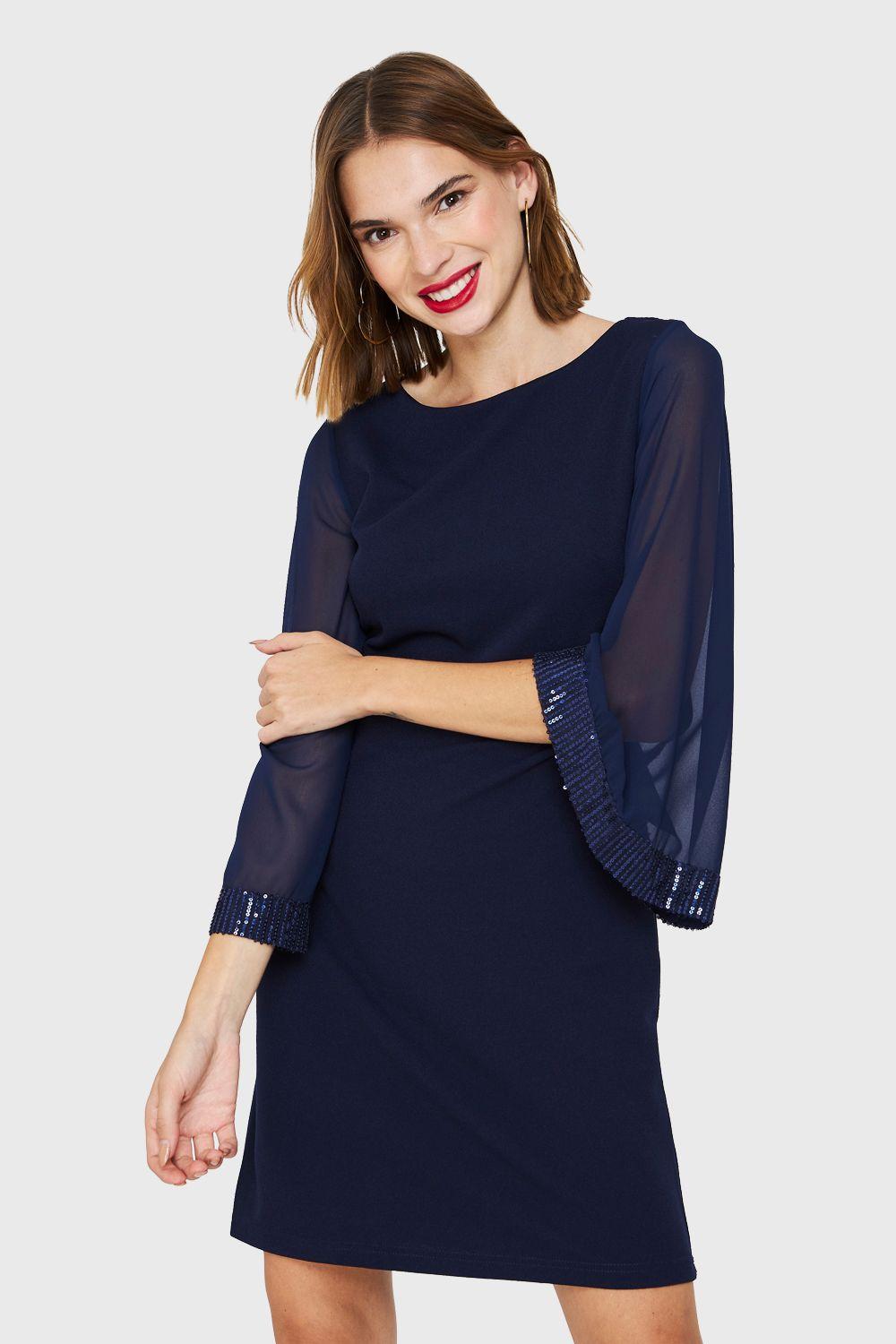 Vestido Manga Lentejuela Azul Marino Nicopoly-4