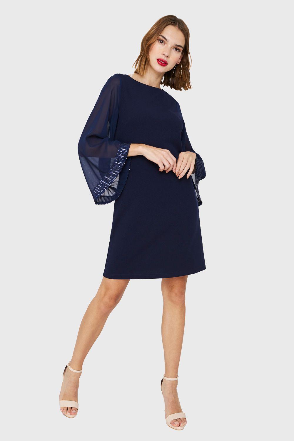 Vestido Manga Lentejuela Azul Marino Nicopoly-1